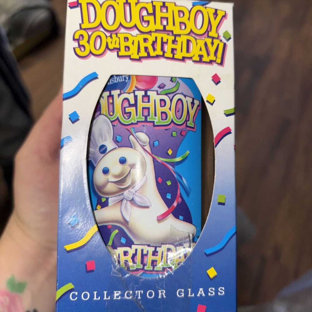 Pillsbury Doughboy 30th Birthday Collector Glass Cup Vintage 1995 w/ Box NOS